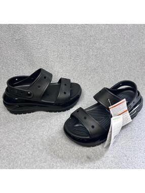 Crocs Classic Mega Crush Sandals Black Platform Strappy Comfort Clogs Size 8 NEW